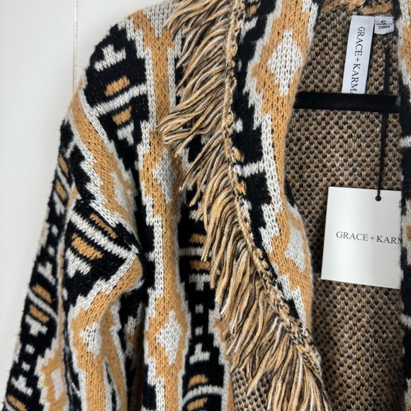 Grace + Karma Fringe Knit Cardigan Sweater Small Aztec Boho Southwest Style - Picture 8 of 10